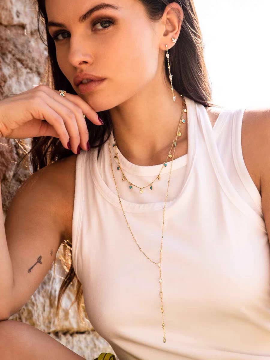 APM Monaco Gold Tone Blue Stone Heart Necklace
